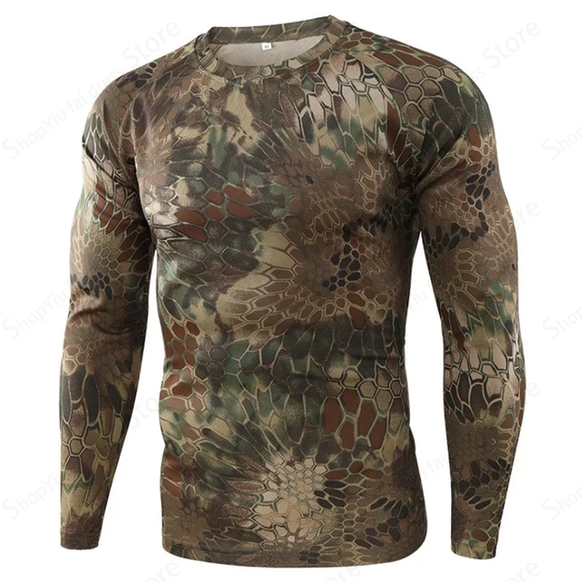 Hiking - Herren Camo Langarm-T-Shirt, taktisch, militärisch, für